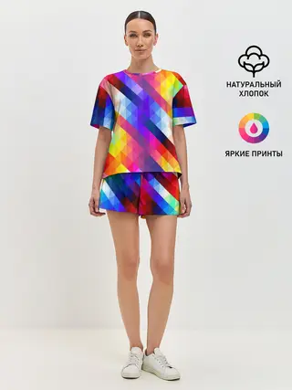 Женская пижама с шортами / Пиксельная радуга