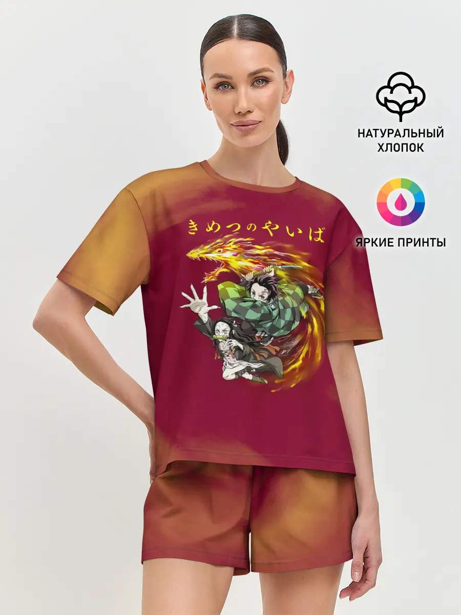 Женская пижама с шортами / Танджиро и Незуко Камадо