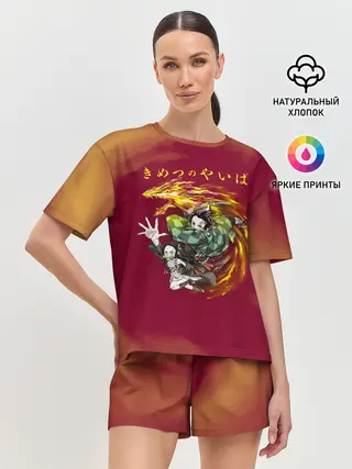 Женская пижама с шортами / Танджиро и Незуко Камадо