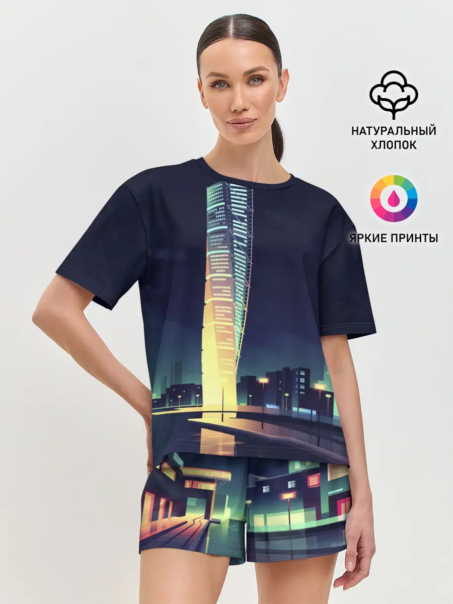 Женская пижама с шортами / Ночной Город