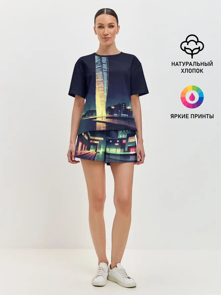 Женская пижама с шортами / Ночной Город