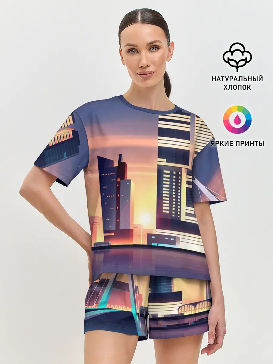 Женская пижама с шортами / Ночной Город