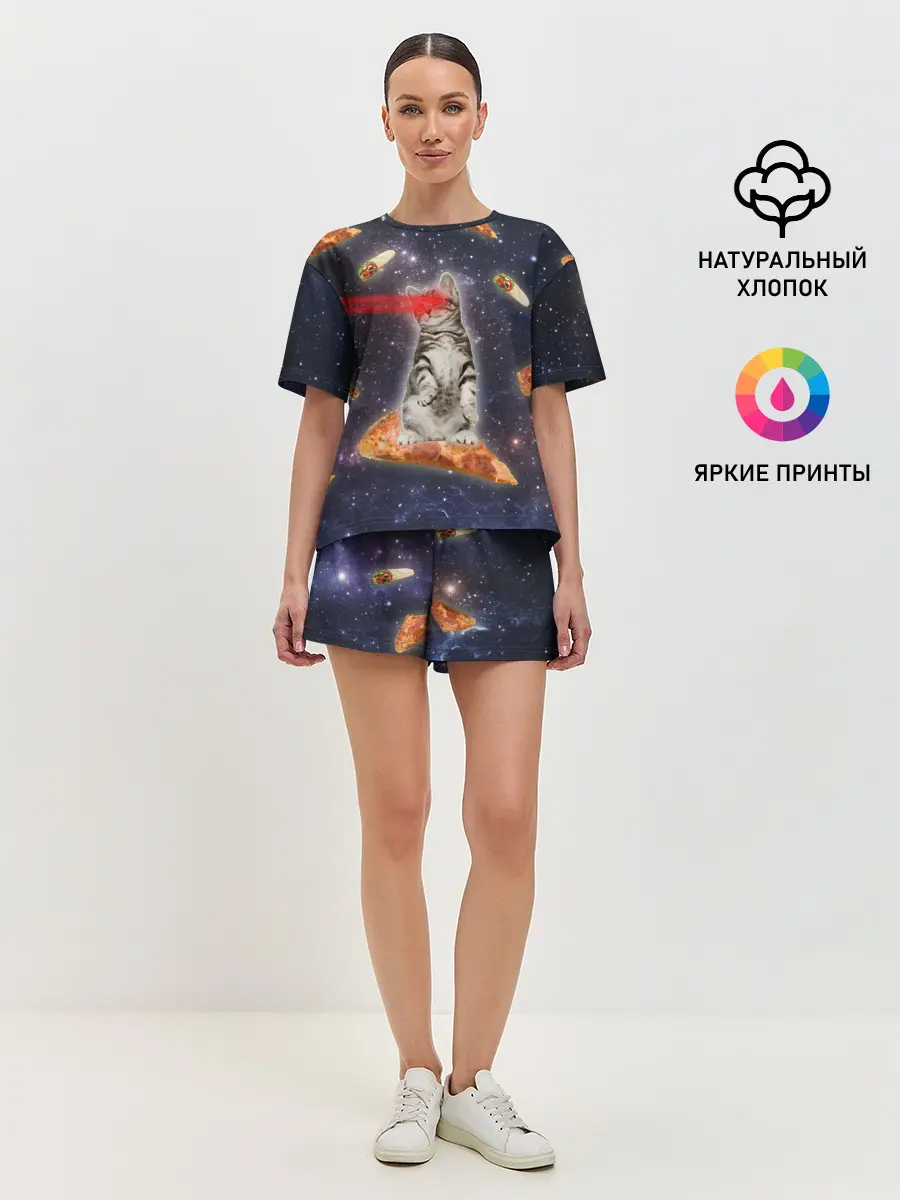 Женская пижама с шортами / Котик в космосе
