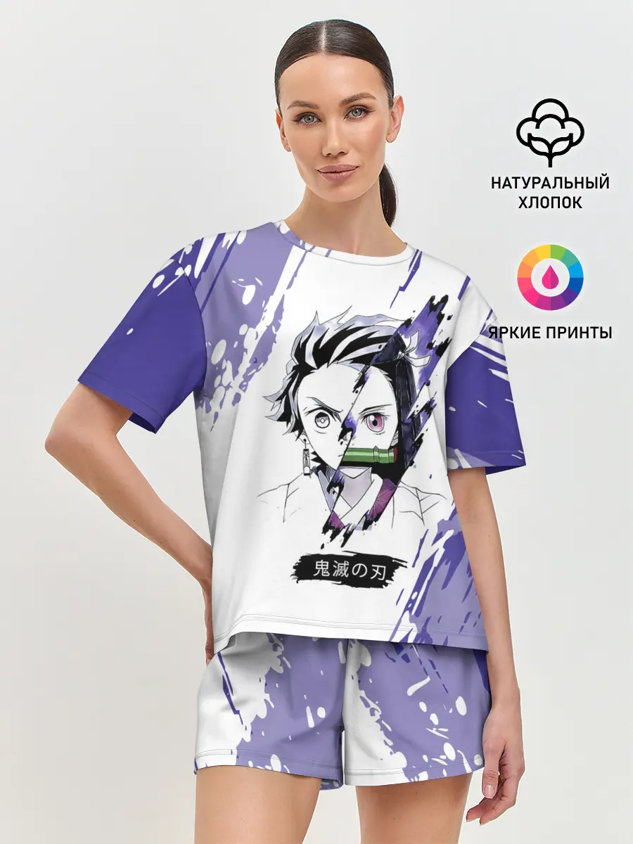 Женская пижама с шортами / Танджиро и Незуко Камадо