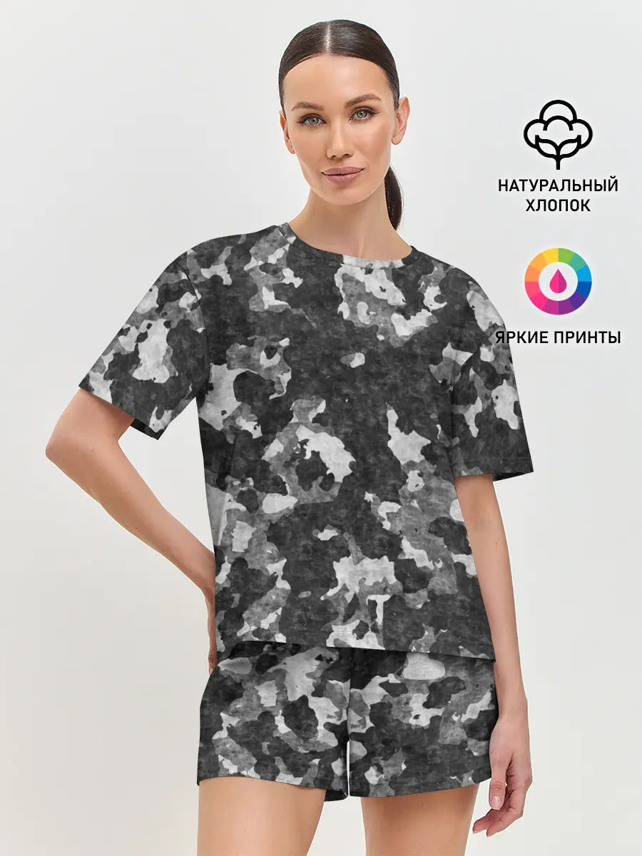 Женская пижама с шортами / Gray Camouflage
