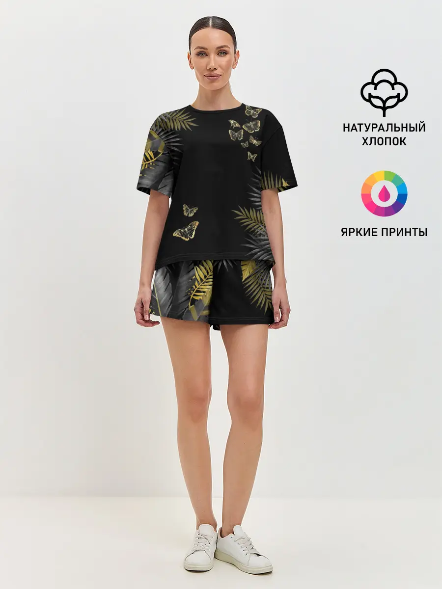 Женская пижама с шортами / ЗОЛОТЫЕ БАБОЧКИ И ПАПОРОТНИК