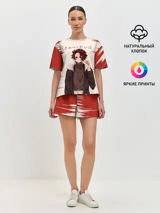 Женская пижама с шортами / Танджиро Камадо Kimetsu no Yaiba