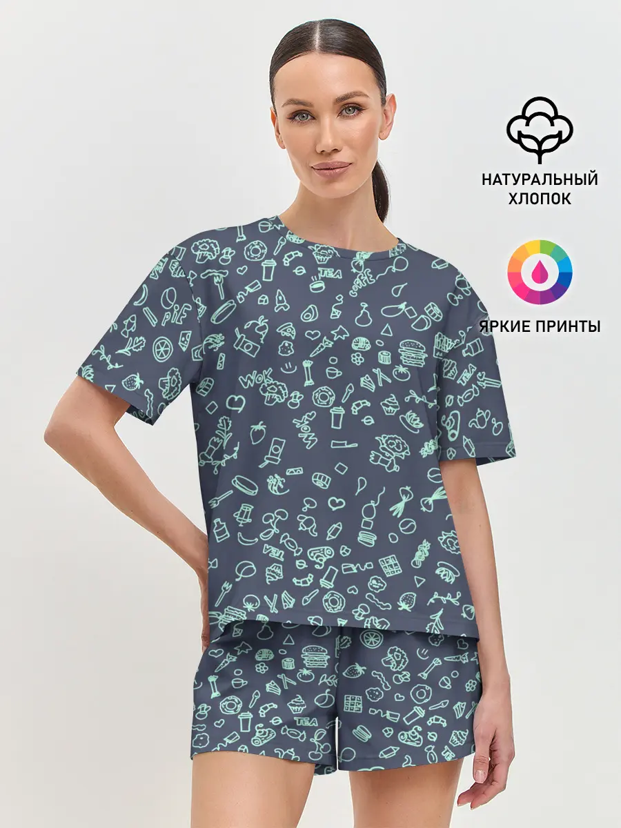 Женская пижама с шортами / Еда Синий