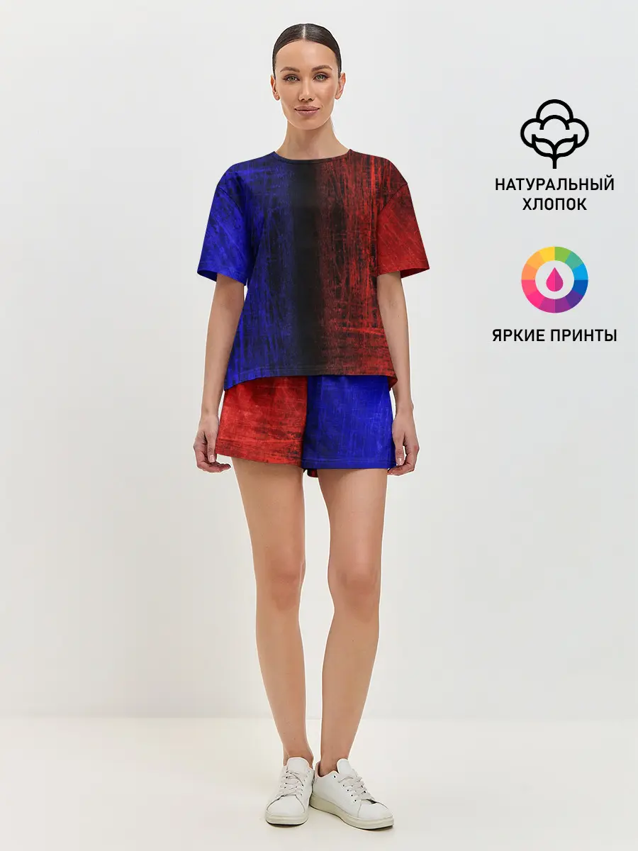 Женская пижама с шортами / Сине-Красная Текстура