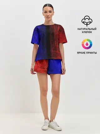 Женская пижама с шортами / Сине-Красная Текстура