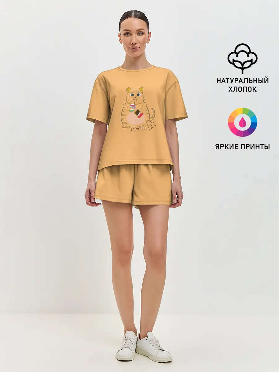 Женская пижама с шортами / РЫЖИЙ КОТ ТОЛСТЯК