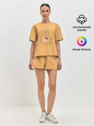 Женская пижама с шортами / РЫЖИЙ КОТ ТОЛСТЯК