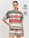 Женская пижама с шортами / Славянский узор красно-черный
