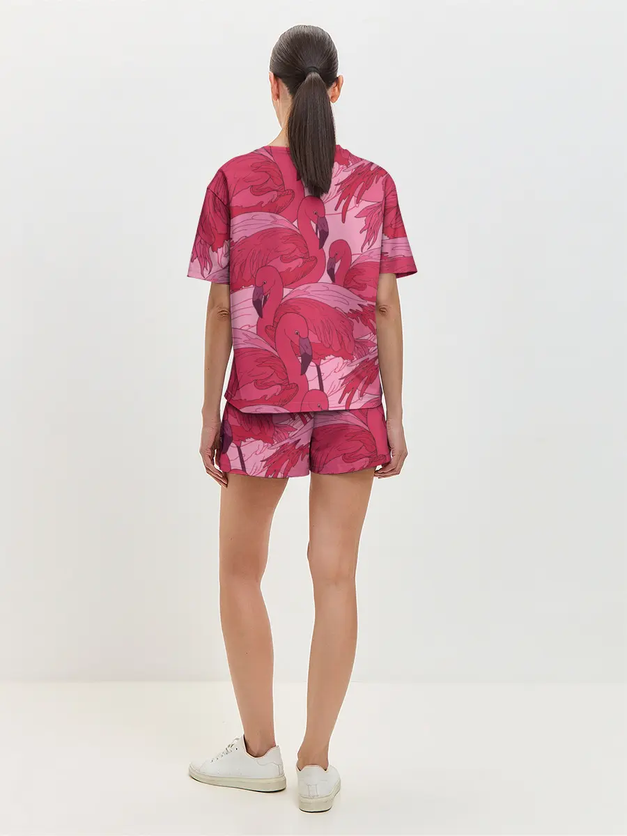 Женская пижама с шортами / розовые фламинго