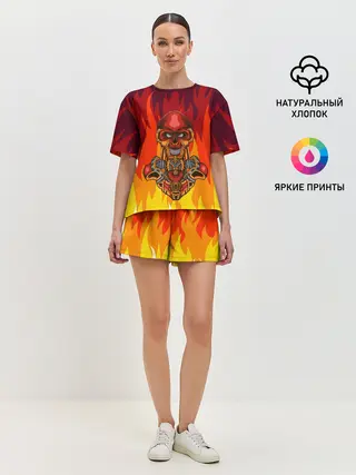 Женская пижама с шортами / Меха скелет | Steampunk Fire