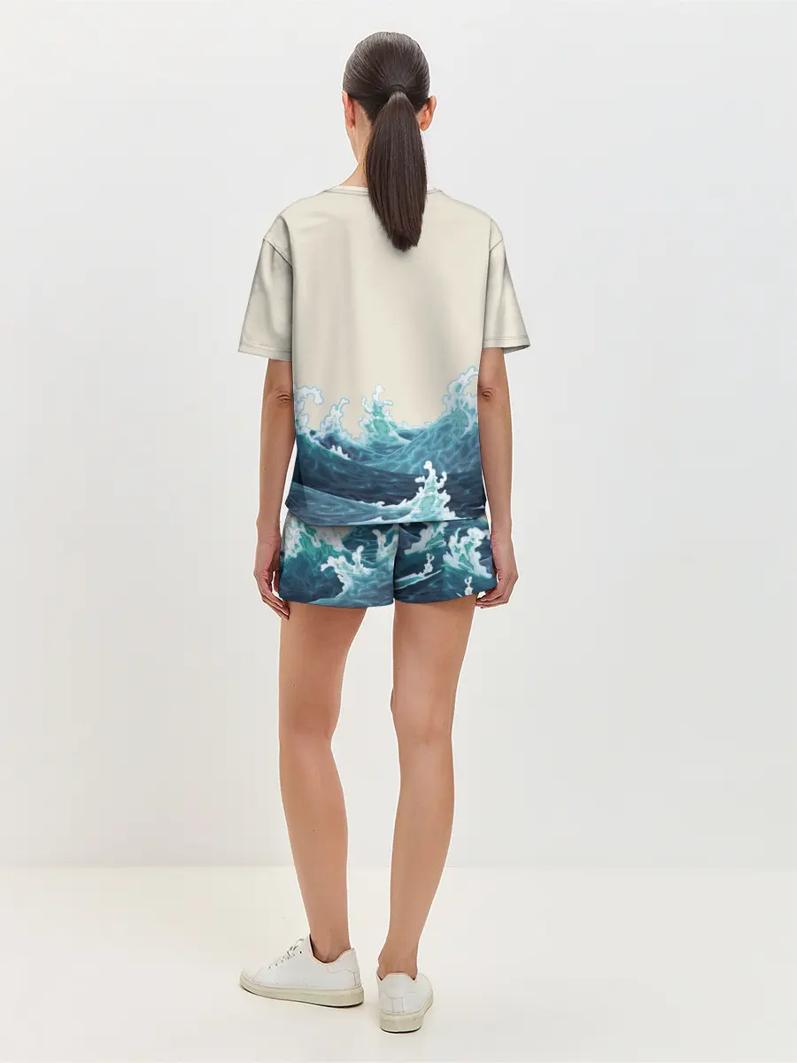 Женская пижама с шортами / Японский Стиль Волны и Солнце