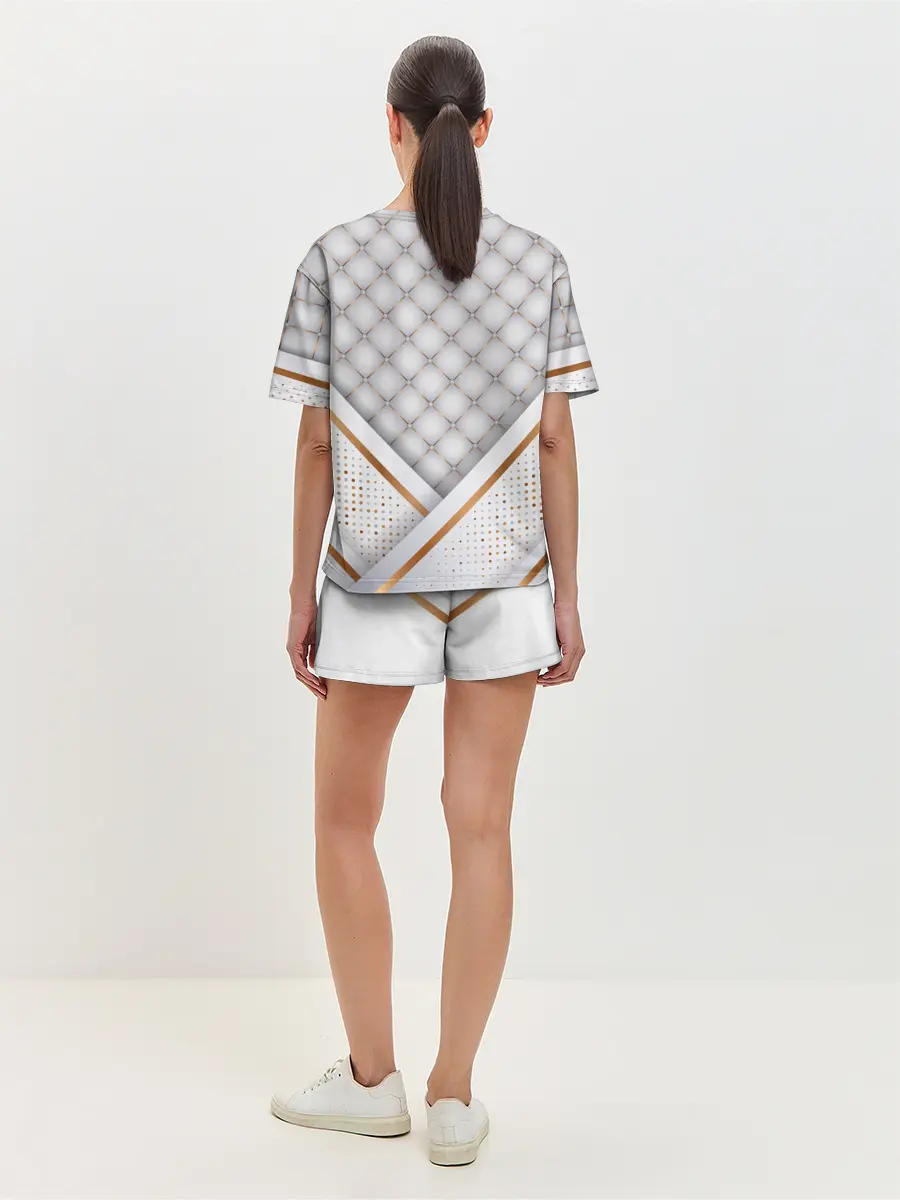 Женская пижама с шортами / Luxury white & Gold