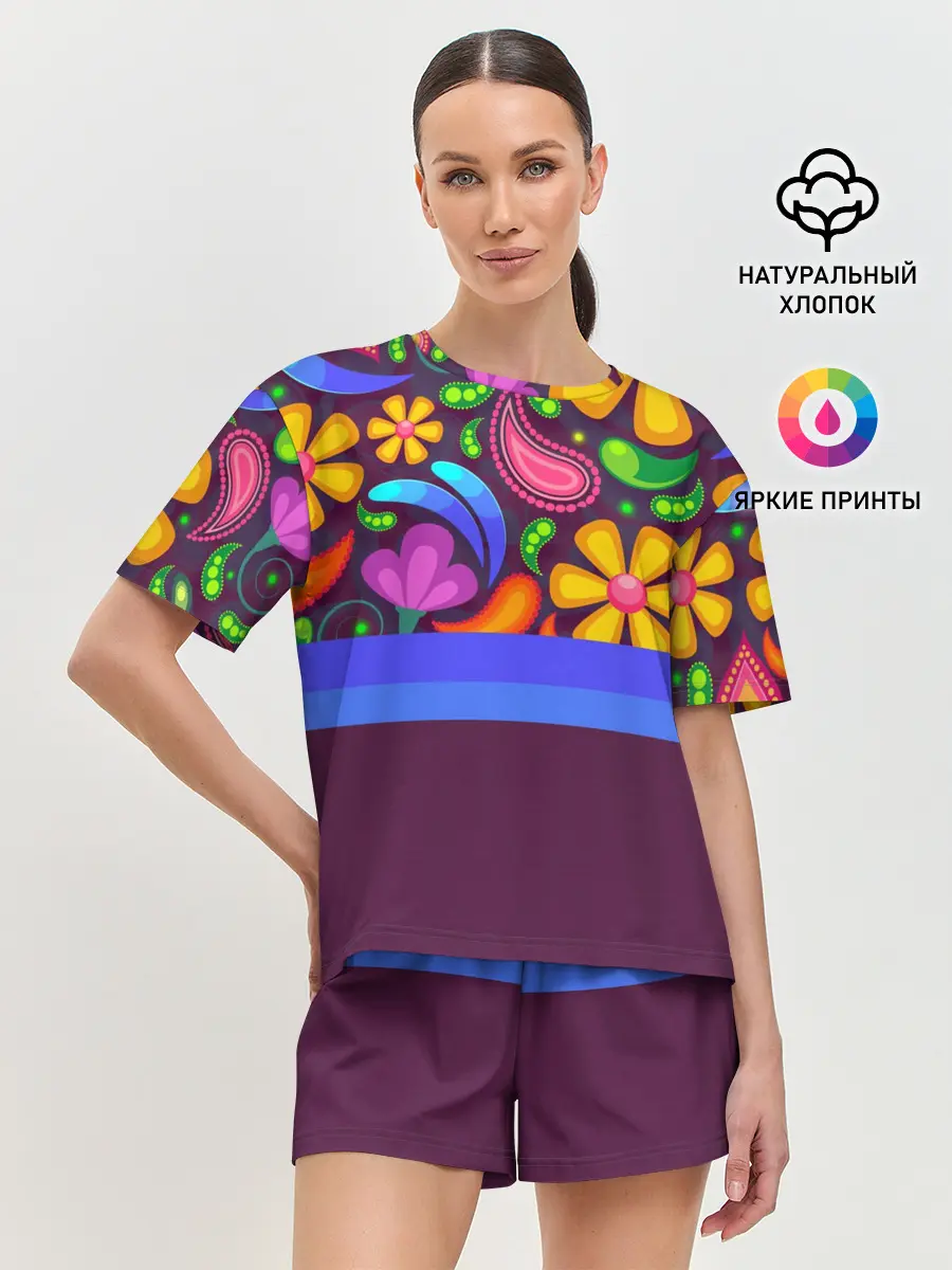 Женская пижама с шортами / Мультяшные Цветы
