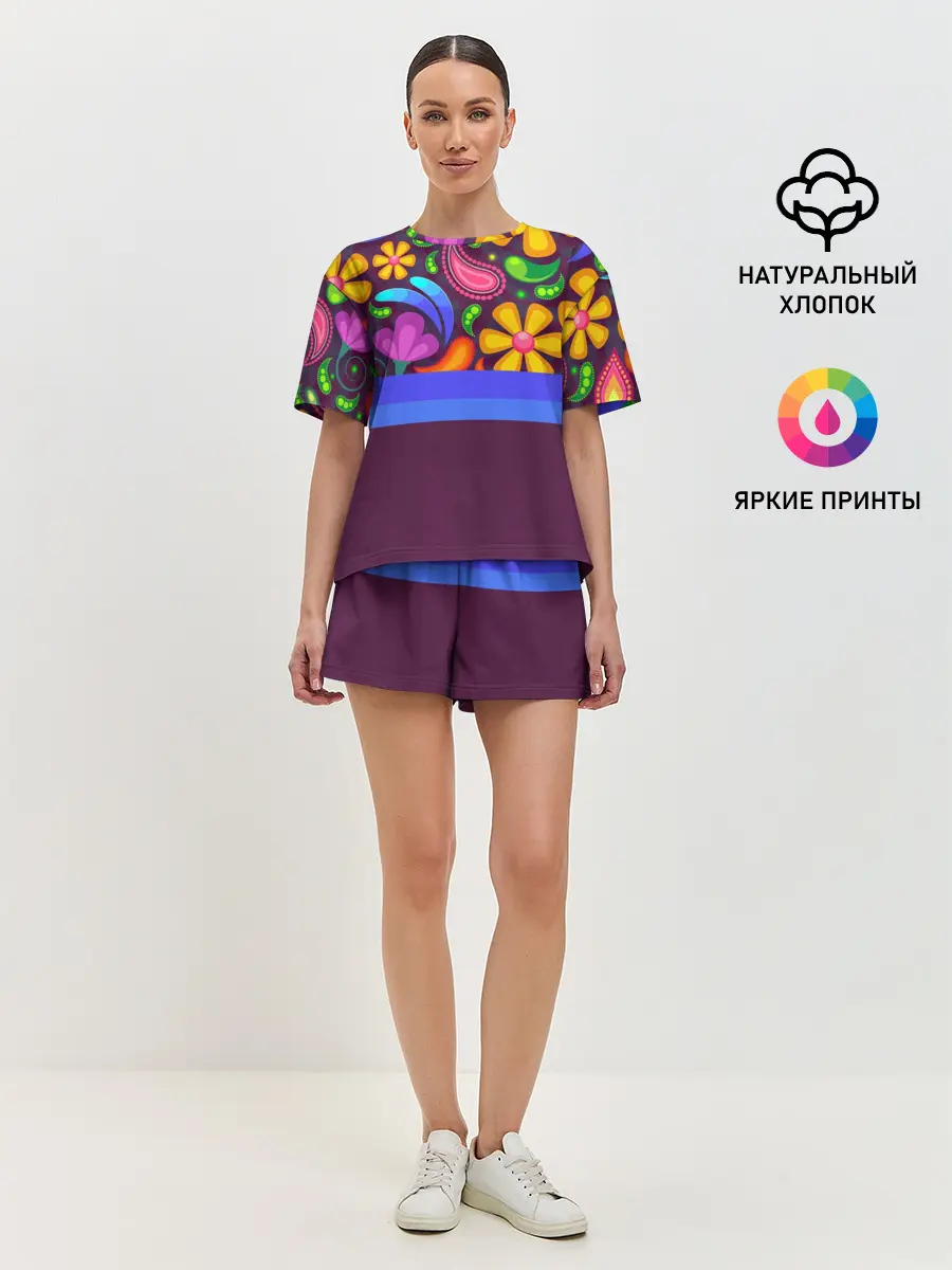Женская пижама с шортами / Мультяшные Цветы