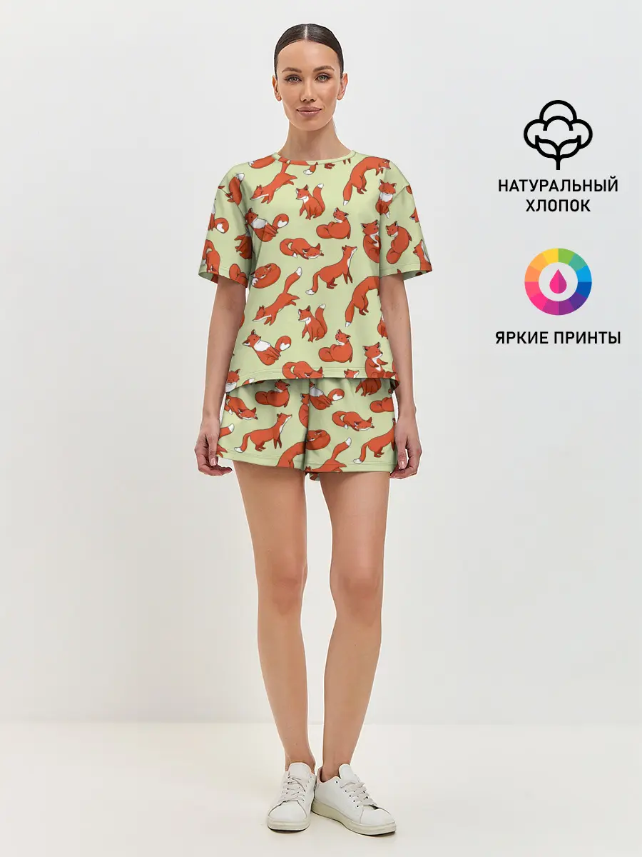 Женская пижама с шортами / Осенние лисички