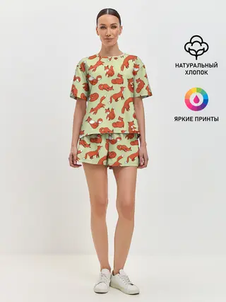 Женская пижама с шортами / Осенние лисички