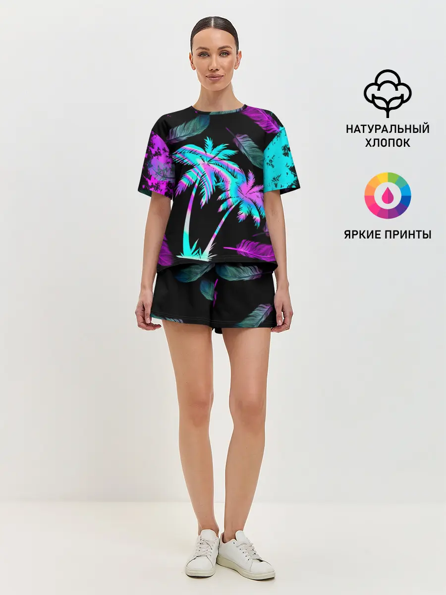 Женская пижама с шортами / Неоновое лето