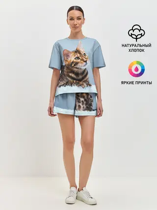 Женская пижама с шортами / Бенгальский кот