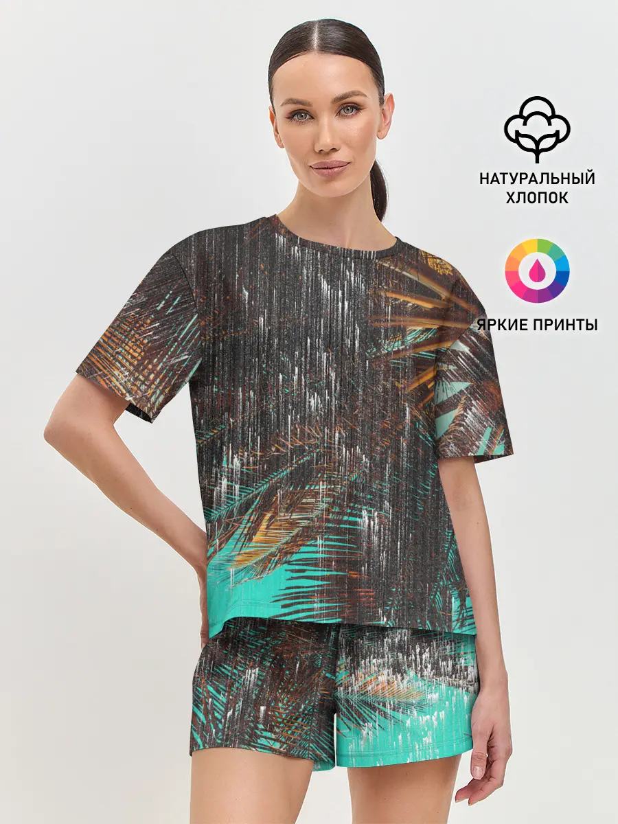 Женская пижама с шортами / Palm glitch art