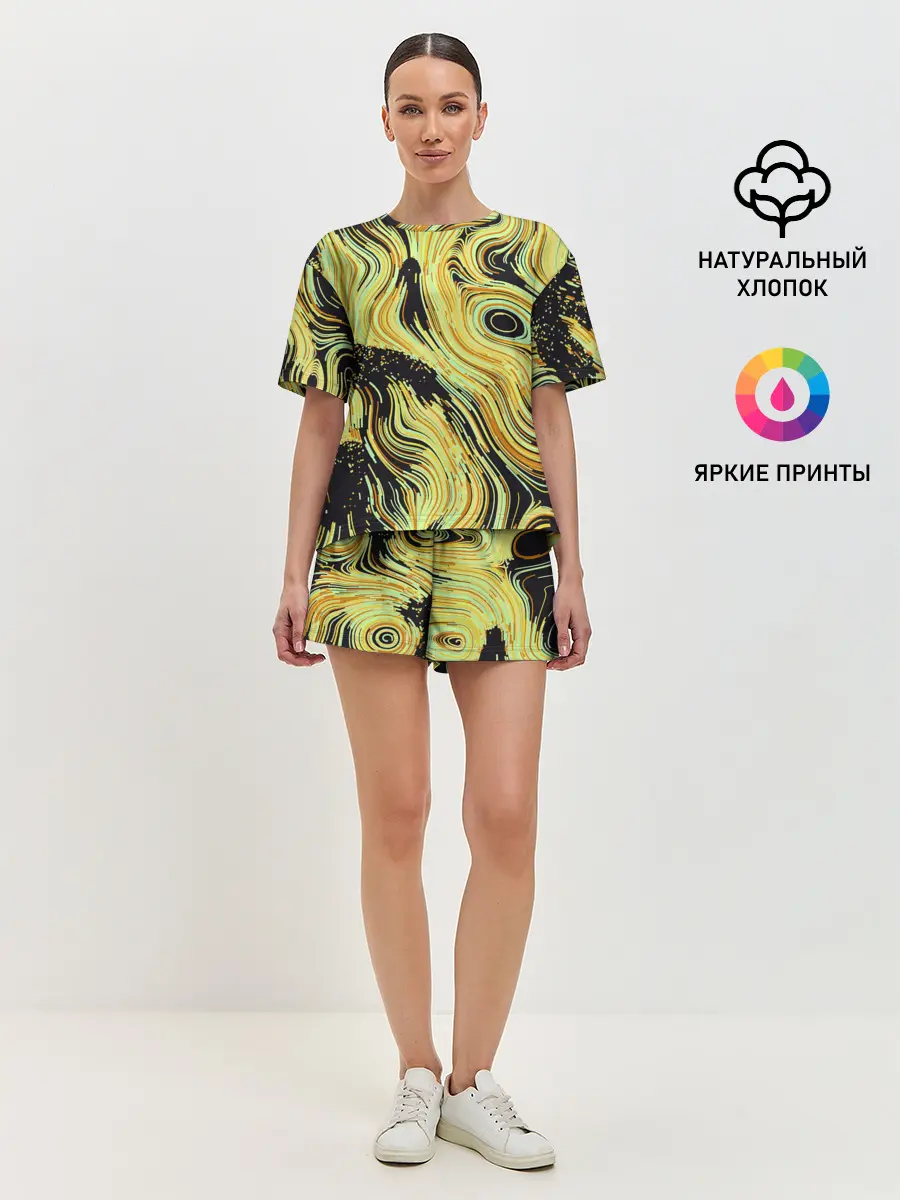 Женская пижама с шортами / Желтые линии