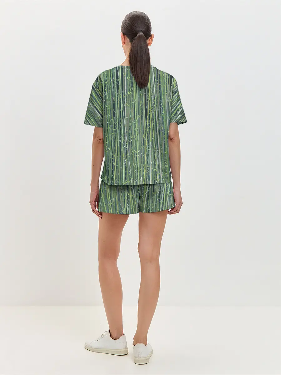 Женская пижама с шортами / Зеленый бамбук