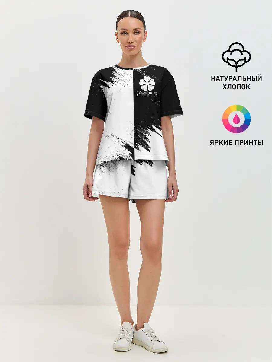 Женская пижама с шортами / Черный Клевер инверсированный фон