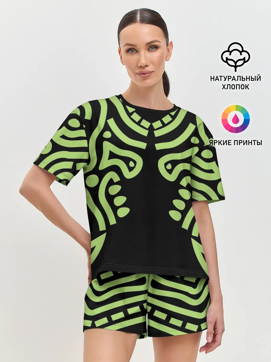 Женская пижама с шортами / узор тату