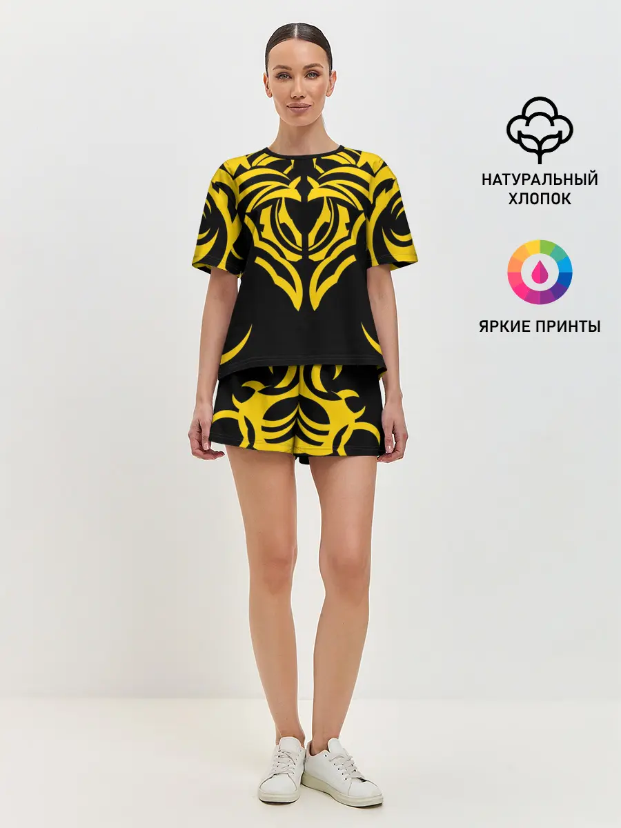 Женская пижама с шортами / Узор жёлтый