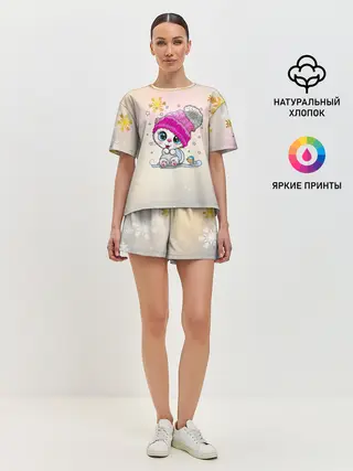 Женская пижама с шортами / Новогодний кот