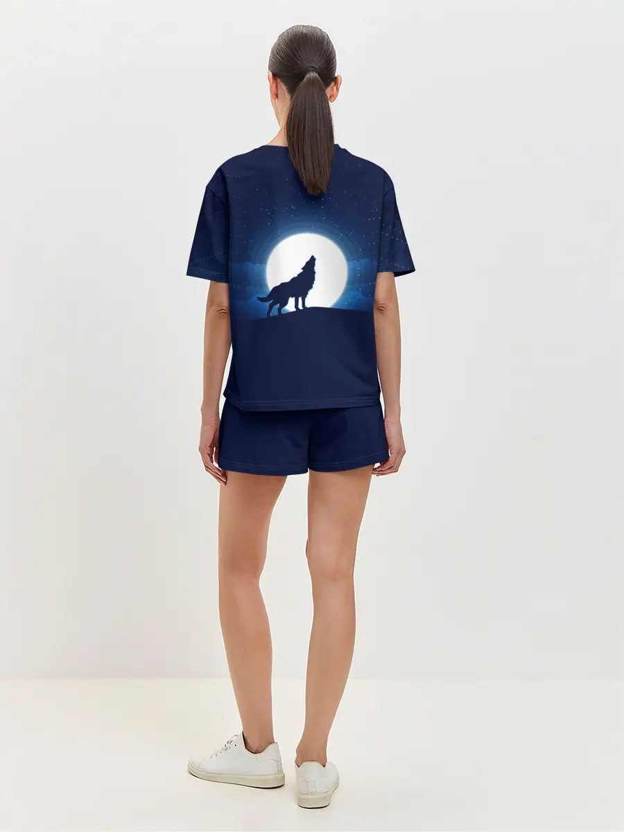 Женская пижама с шортами / Воющий на луну