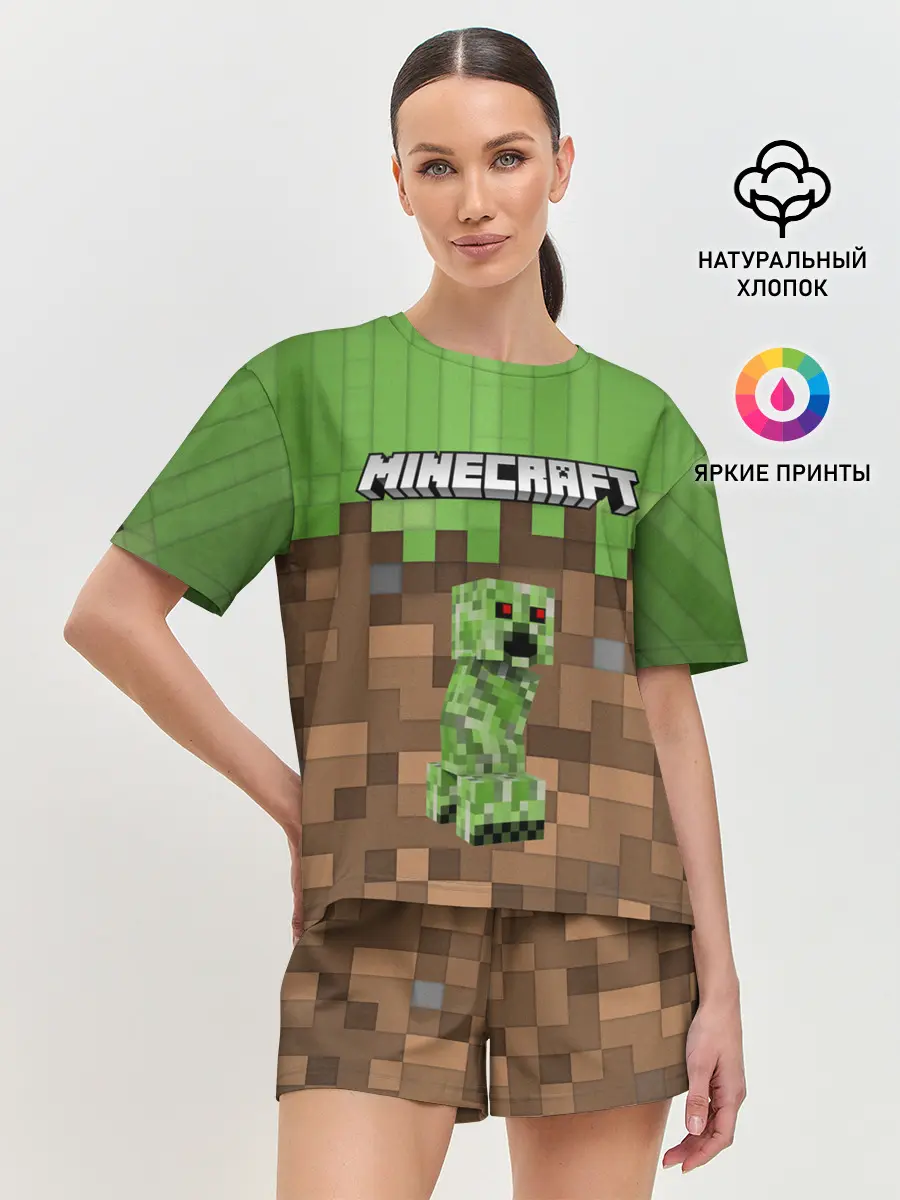 Женская пижама с шортами / MineCraft | Крипер