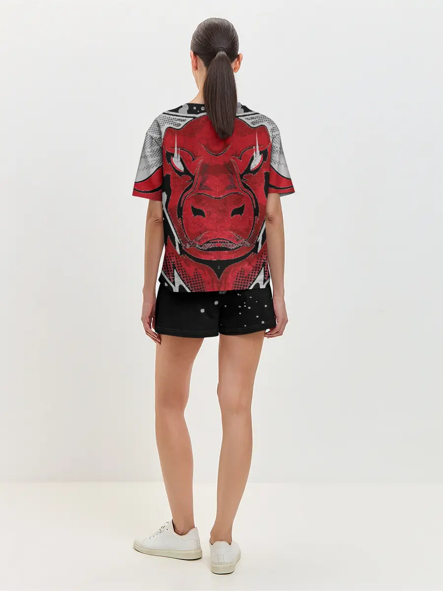 Женская пижама с шортами / Красный бык