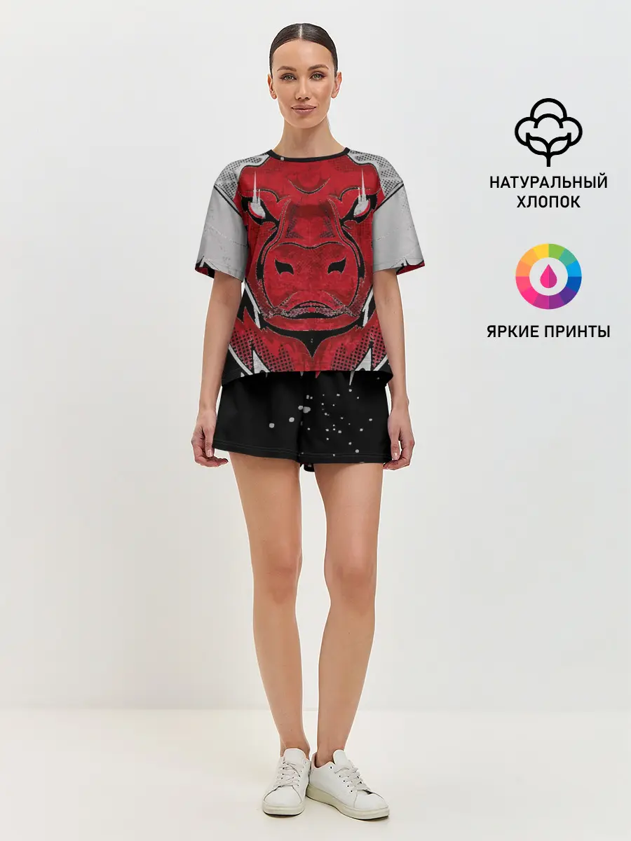 Женская пижама с шортами / Красный бык