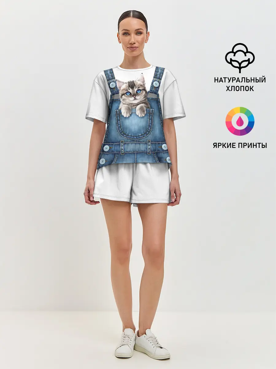 Женская пижама с шортами / КОТЕНОК В КАРМАНЕ