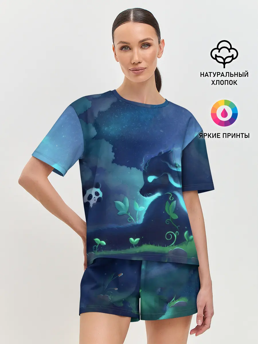 Женская пижама с шортами / Панда и лиса