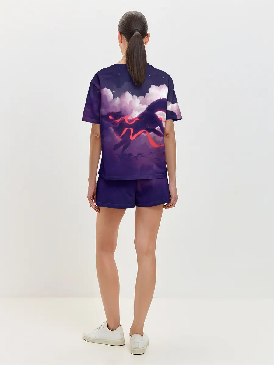 Женская пижама с шортами / Лиса бежит по облакам