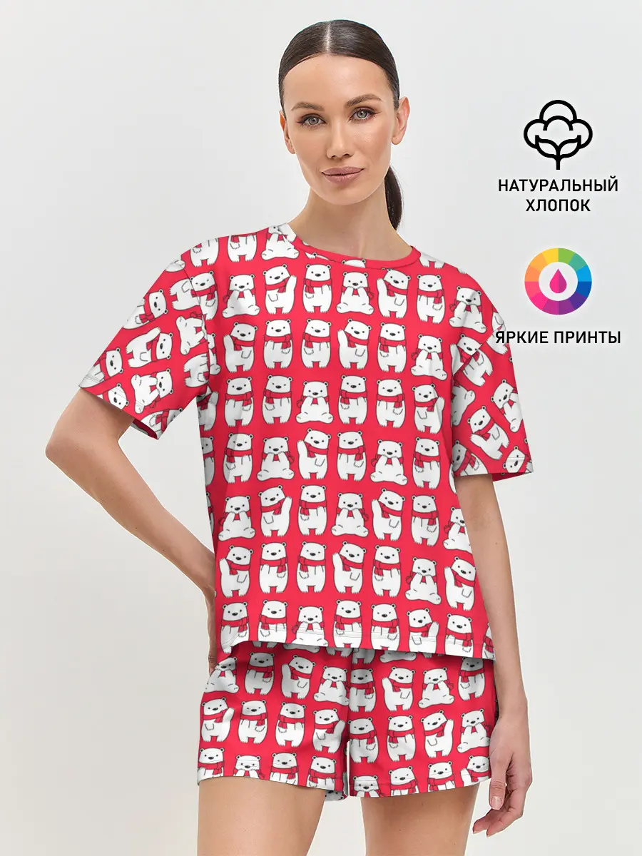 Женская пижама с шортами / Мишки в шарфиках