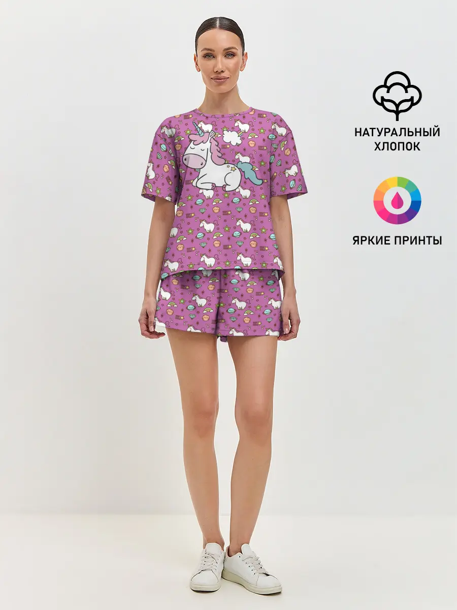 Женская пижама с шортами / Единорог