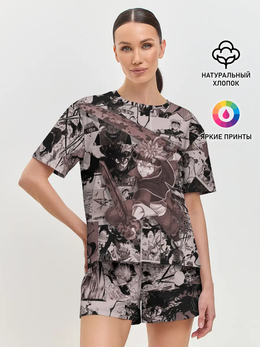 Женская пижама с шортами / ASTA manga monochrome pages