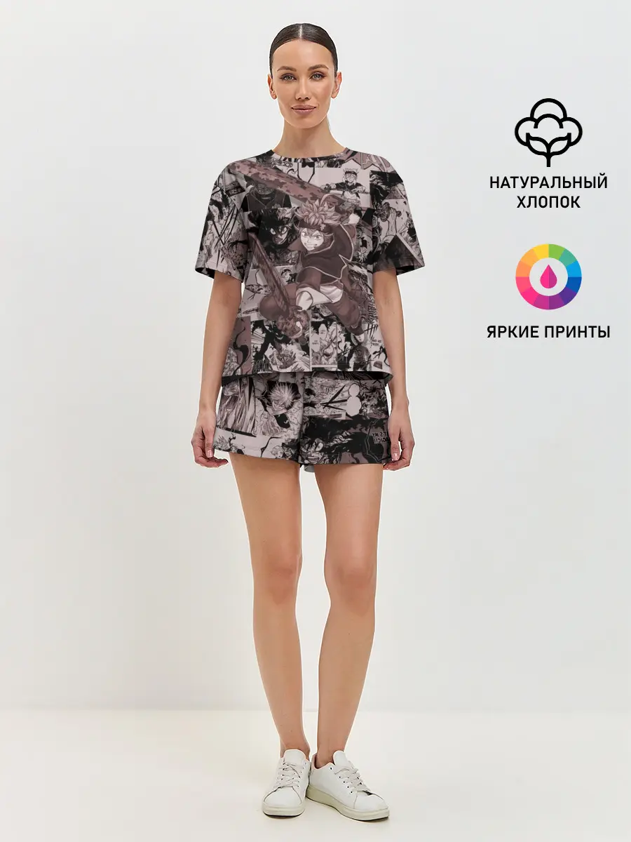 Женская пижама с шортами / ASTA manga monochrome pages