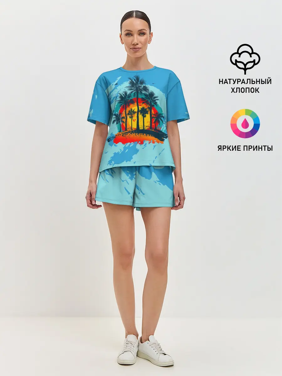 Женская пижама с шортами / Море. Пальмы. Песок