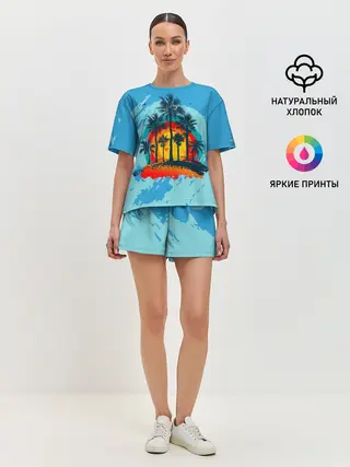 Женская пижама с шортами / Море. Пальмы. Песок