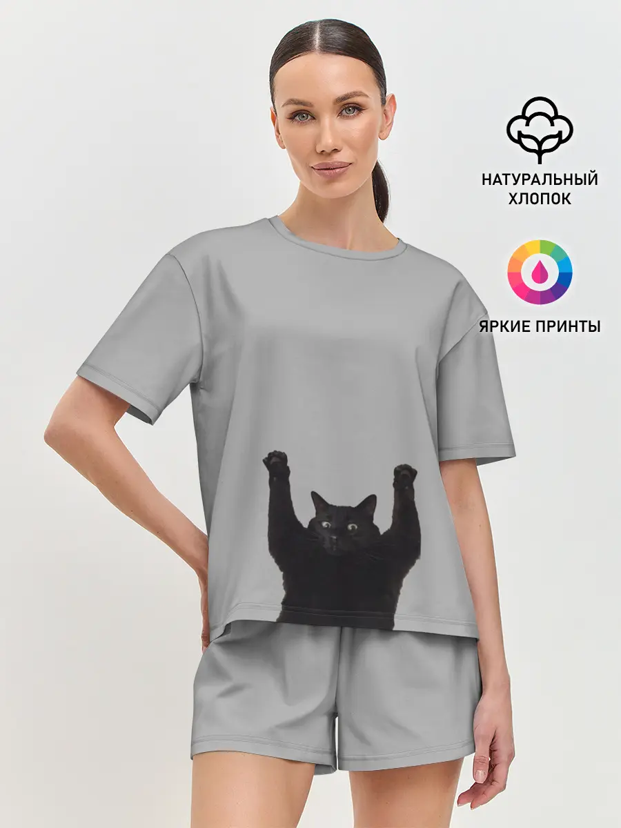 Женская пижама с шортами / Кот сдается