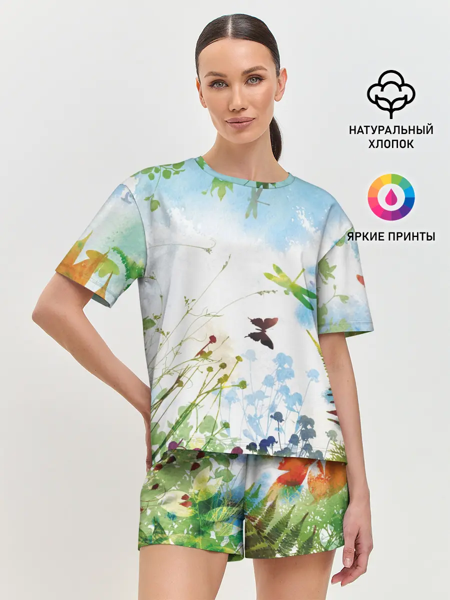 Женская пижама с шортами / Summer акварель