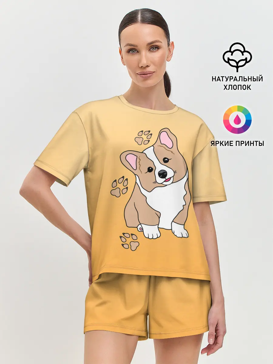 Женская пижама с шортами / Персик Корги